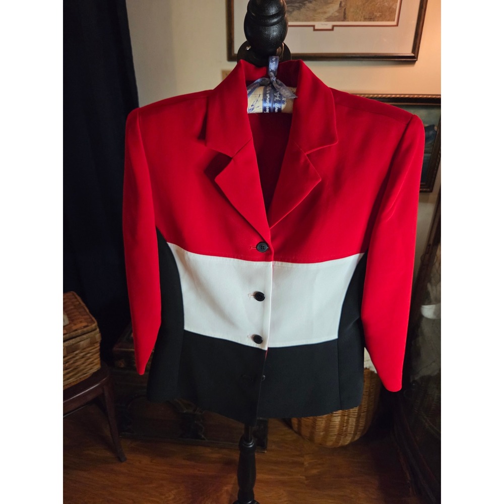 Vintage Amanda Smith Colorblock Blazer Jacket Red White Blue Size 8 Button Front